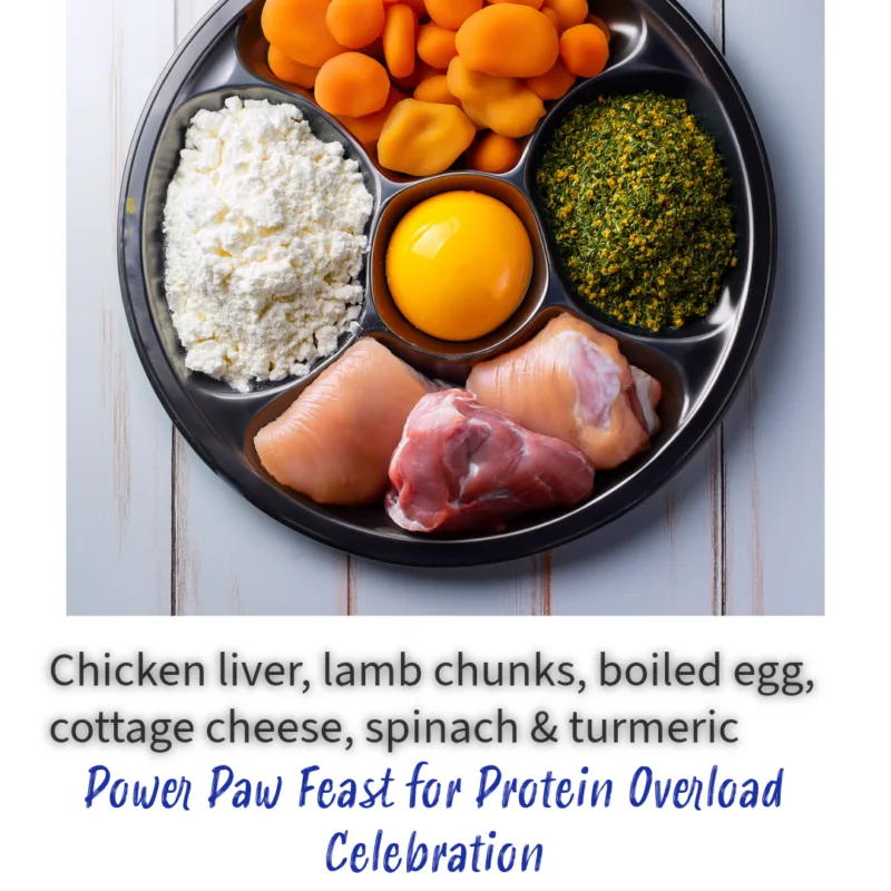 Why choose this? Fresh, balanced meals delivered every morning, tailored to your pet’s needs. No more guesswork—just wholesome nutrition daily. Key Ingredients: Chicken liver, beef chunks, egg, spinach, cottage cheese, turmeric Seasonal Adaptation: Winter: Hearty proteins & warming herbs Summer: Lightened with leafy greens Benefits: ✔ Builds strong muscles ✔ Supports active pets ✔ High in natural protein