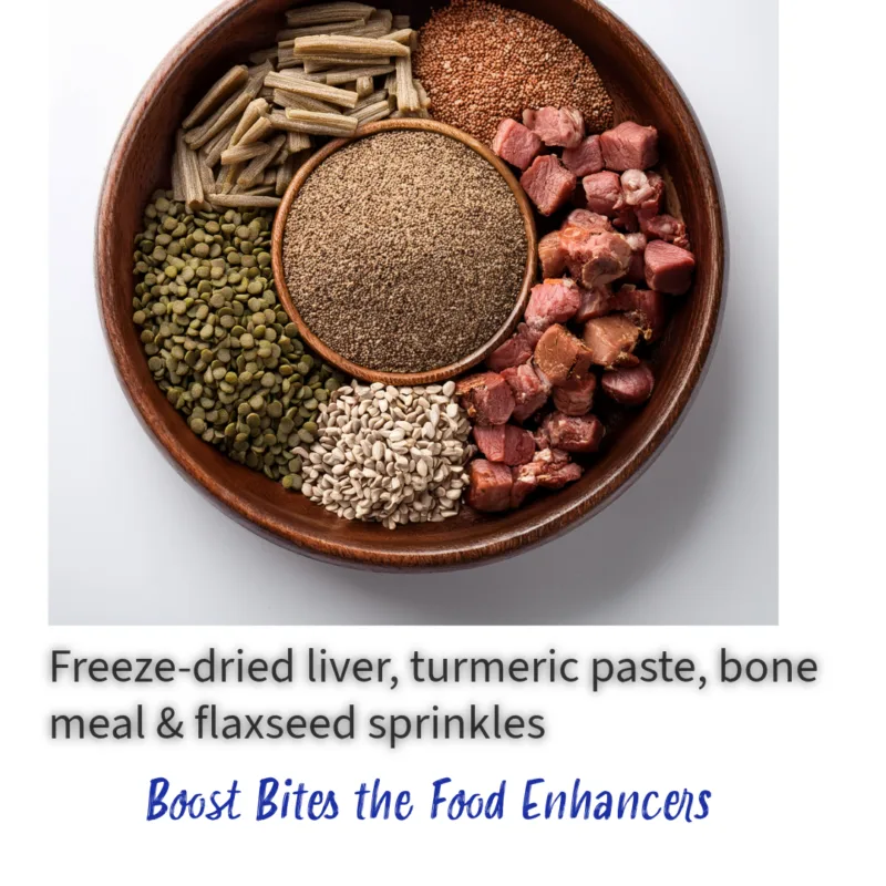 Why choose this? Fresh, balanced meals delivered every morning, tailored to your pet’s needs. No more guesswork—just wholesome nutrition daily. Key Ingredients: Freeze-dried liver, turmeric paste, bone meal, kelp powder, flaxseeds Seasonal Adaptation: Winter: Extra minerals & warming roots Summer: Light protein blends Benefits: ✔ Nutritional upgrade ✔ Enhances taste ✔ Natural supplements