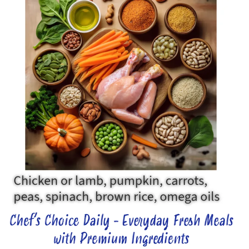 Why choose this? Fresh, balanced meals delivered every morning, tailored to your pet’s needs. No more guesswork—just wholesome nutrition daily. Key Ingredients: Chicken or lamb, carrots, pumpkin, peas, spinach, rice, omega oils Seasonal Adaptation: Winter: Bone broth & warming spices Summer: Hydrating fruits & veggies Benefits: ✔ Everyday nourishment ✔ Balanced for all breeds ✔ Builds long-term vitality